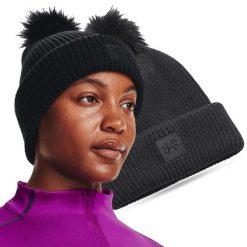 Czapka zimowa damska UNDER ARMOUR 1373098 z pomponem. Czarne czapki Under Armour, bez wzorów. Za 49.99 zł.