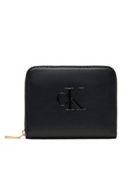 Calvin Klein Mały Portfel Damski Raised Ck Medium Zip LV04F1026G Czarny. Czarne portfele Calvin Klein, bez wzorów, ze skóry. Za 219.99 zł.