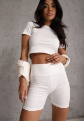 Białe Szorty Kolarki High Waist Marerila. Białe szorty Renee, bez wzorów, sportowe, z podwyższonym stanem. Za 39.99 zł.