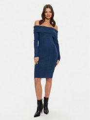 Guess Sukienka dzianinowa W5RK0G Z2YJ2 Granatowy Bodycon Fit. Niebieskie sukienki Guess, s, z aplikacjami, z dzianiny, bez kołnierzyka, bez ramiączek, bodycon. Za 349.99 zł.