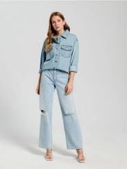 Jeansy straight mid waist - niebieski. Niebieskie jeansy Sinsay, l, bez wzorów. Za 89.99 zł.