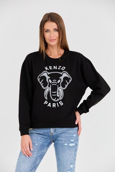 KENZO Czarna damska bluza VARSITY JUNGLE' ELEPHANT EMBRO, Rozmiar XS. Czarne bluzy Kenzo, s, bez wzorów, bez kaptura. W wyprzedaży za 595.99 zł.
