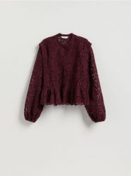 Koszula ze strukturalnej tkaniny - bordowy. Czerwone koszule Reserved, l, bez wzorów, z bawełny, bez kołnierzyka, bez ramiączek. Za 199.99 zł.