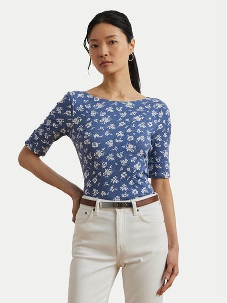 LAUREN RALPH LAUREN Bluzka 200976991001 Niebieski Slim Fit. Niebieskie bluzki Lauren Ralph Lauren, s, bez wzorów, z bawełny, bez kołnierzyka, bez ramiączek. Za 189.99 zł.