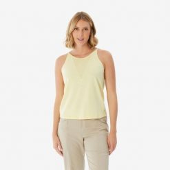 Koszulka turystyczna na ramiączka damska Quechua NH500. Żółte bluzki QUECHUA, m, bez wzorów, z bawełny, sportowe, bez kołnierzyka, bez ramiączek. Za 44.99 zł.