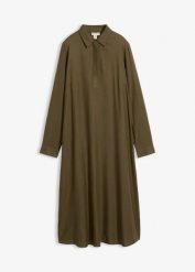 Sukienka koszulowa z delikatnej wiskozy. Zielone sukienki bonprix, bez wzorów, z wiskozy, bez kołnierzyka, bez ramiączek, koszulowe. Za 122.99 zł.