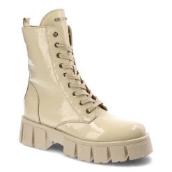 Beżowe Botki Chebello Eleganckie Skórzane Buty Damskie. Brązowe botki CheBello, bez wzorów, ze skóry, bez obcasa, bez zapięcia. Za 379.00 zł.