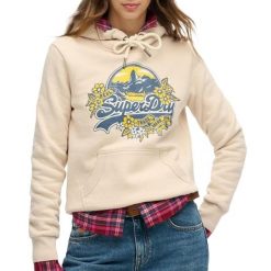 Bluza damska z kapturem Superdry Floral. Brązowe bluzy Superdry, bez wzorów, z kapturem. Za 337.80 zł.