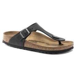 Unisex japonki Birkenstock Gizeh Oiled Leather czarne regular 0845251. Czarne klapki Birkenstock, bez wzorów, z materiału, bez obcasa. Za 369.00 zł.