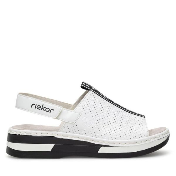 Sandały Rieker. Białe sandały Rieker, bez wzorów, bez obcasa, na płaskiej podeszwie, bez zapięcia. Za 299.99 zł.