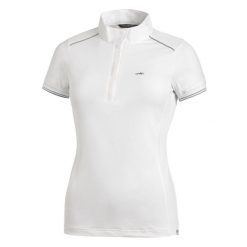Koszulka polo do jazdy konnej damska Schockemöhle Adrianna UV. Białe koszulki polo SCHOCKEMÖHLE, bez wzorów, bez kołnierzyka, bez ramiączek. Za 329.50 zł.