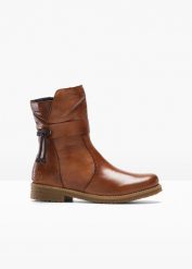 Botki marki Rieker. Brązowe botki bonprix, na zimę, bez wzorów, bez obcasa, bez zapięcia. Za 329.99 zł.