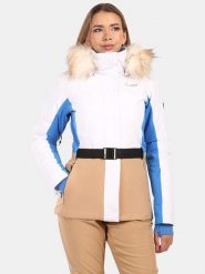 Kilpi Kurtka narciarska "Carrie" w kolorze niebiesko-biało-beżowym rozmiar: 46. Białe kurtki sportowe Kilpi, s, bez wzorów, bez kaptura, narciarskie. Za 565.99 zł.