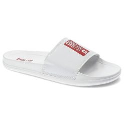 Klapki damskie Big Star, z lekkiego tworzywa syntetycznego z szerokim paskiem na podbiciu oraz profilowaną podeszwą, białe, FF274A365. Białe klapki Big Star, bez wzorów, z syntetyku, bez obcasa. Za 59.99 zł.