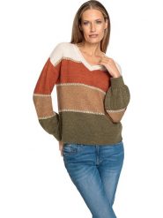 Heine Sweter w kolorze biało-oliwkowo-karmelowym rozmiar: 38. Brązowe swetry Heine, bez wzorów, bez ramiączek. Za 66.00 zł.