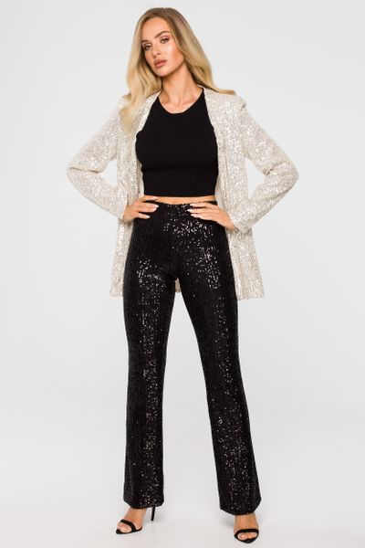 Cekinowa Marynarka bez Zapięcia - Szampańska. Brązowe marynarki i żakiety MOE, l, bez wzorów, z materiału. Za 373.37 zł.