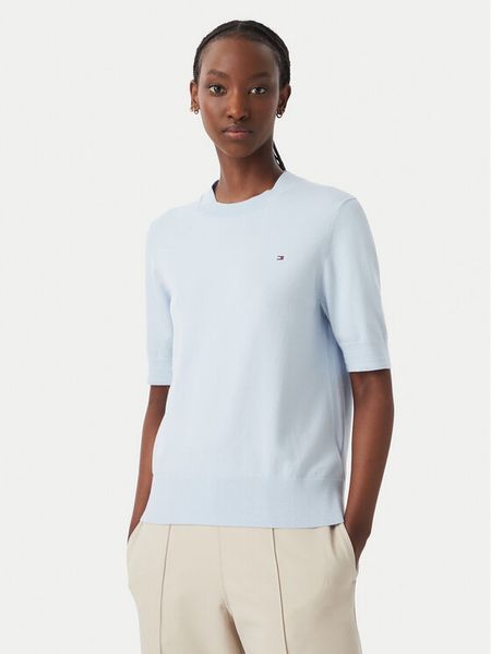 Tommy Hilfiger Bluzka WW0WW49705 Niebieski Slim Fit. Niebieskie bluzki TOMMY HILFIGER, s, bez wzorów, z bawełny, bez kołnierzyka, bez ramiączek. Za 369.99 zł.