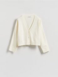 Rozpinany kardigan - kremowy. Białe kardigany Reserved, l, bez wzorów, z dzianiny. Za 139.99 zł.