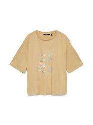 Vero Moda Koszulka w kolorze beżowym rozmiar: L. Brązowe bluzki Vero Moda, l, bez wzorów, z bawełny, bez kołnierzyka, bez ramiączek. Za 58.45 zł.