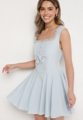 Niebieska Rozkloszowana Sukienka Vices w Rustykalnym Stylu z Wiązaniem Gorsetowym Foliora. Niebieskie sukienki Born2be, na co dzień, l, bez wzorów, eleganckie, bez kołnierzyka, bez ramiączek, mini, gorsetowe. Za 99.99 zł.