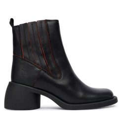 Botki Fly London. Czarne botki Fly London, bez wzorów, bez obcasa, na słupku, bez zapięcia. Za 749.99 zł.