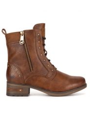 Mustang Botki 1229-522 Brązowy. Brązowe botki Mustang, bez wzorów, z materiału, bez obcasa, na płaskiej podeszwie, bez zapięcia. Za 369.99 zł.