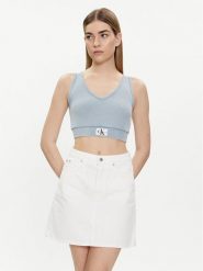 Calvin Klein Jeans Top J20J223109 Błękitny Slim Fit. Niebieskie topy Calvin Klein Jeans, l, bez wzorów, z bawełny, bez kołnierzyka, bez ramiączek. Za 119.99 zł.