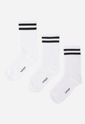 Białe Skarpety za Kostkę z Bawełny 3-Pack Ozdobione Napisem i Paskami Bololi. Białe bielizna sportowa Born2be, uniwersalny, bez wzorów, z bawełny. Za 29.99 zł.