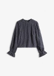 Bluzka ze strukturyzowanego materiału. Niebieskie bluzki bonprix, bez wzorów, bez kołnierzyka, bez ramiączek. Za 159.99 zł.