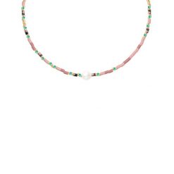 Naszyjnik ze złotymi japońskimi koralikami Miyuki. Żółte naszyjniki Lilou, z perłą, ze stali. Za 299.00 zł.