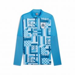 Bluza treningowa z zamkiem błyskawicznym 1/4 OM Prematch 2024/25. Niebieskie bluzy sportowe Puma, bez wzorów, bez kaptura. W wyprzedaży za 259.00 zł.