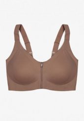 Ciemnobeżowy Sportowy Biustonosz z Suwakiem z Przodu Eziline. Brązowe bielizna sportowa Born2be, plus size, bez wzorów. Za 69.99 zł.