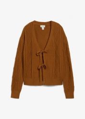 Sweter rozpinany z paskami. Brązowe kardigany bonprix, bez wzorów. Za 129.99 zł.