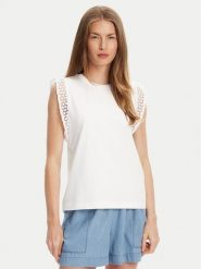 United Colors Of Benetton Bluzka 3IFVD10AC Biały Regular Fit. Białe bluzki United Colors of Benetton, s, bez wzorów, z bawełny, bez kołnierzyka, bez ramiączek. Za 79.99 zł.