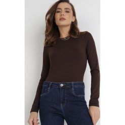 Ciemnobrązowe Body Maerane. Brązowe body Born2be, l, bez wzorów, z jeansu. Za 84.99 zł.