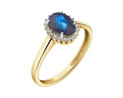 Pierścionek z żółtego złota z diamentami i szafirem - próba 585. Żółte pierścionki Apart, z diamentem, złote. Za 2,990.00 zł.