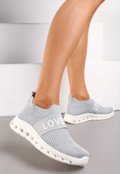 Szare Buty Sportowe z Napisem LOVE i Elastyczną Cholewką Alaissa. Szare obuwie sportowe Renee, bez zapięcia. W wyprzedaży za 45.49 zł.
