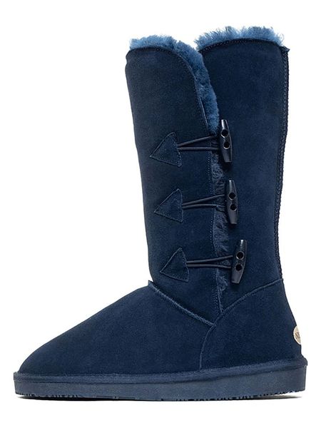 NICEBAY Skórzane kozaki zimowe "Meander" w kolorze granatowym rozmiar: 39. Niebieskie kozaki NICEBAY, na zimę, z materiału, bez obcasa, bez zapięcia. Za 260.99 zł.