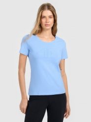 4F T-shirt slim z nadrukiem damski - niebieski XL. Niebieskie t-shirty 4f, xl, bez wzorów, z bawełny, bez kołnierzyka, bez ramiączek. W wyprzedaży za 39.99 zł.