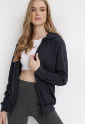 Granatowa Bluza z Kapturem Zapinana na Suwak Argis. Niebieskie bluzy Born2be, l, bez wzorów, z dzianiny, z kapturem. W wyprzedaży za 42.49 zł.