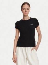 Guess T-Shirt V6YI24 K4787 Czarny Slim Fit. Czarne t-shirty Guess, xs, z aplikacjami, z lyocellu, bez kołnierzyka, bez ramiączek. Za 174.99 zł.