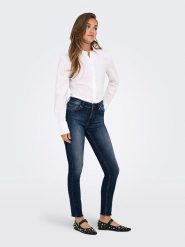 ONLY Dżinsy - Skinny fit - w kolorze granatowym rozmiar: S/L32. Niebieskie jeansy Only, l, z aplikacjami, z podwyższonym stanem. Za 150.02 zł.