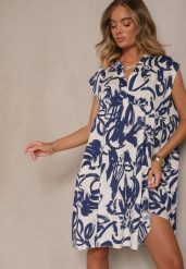 Niebieska Sukienka z Bawełny Ozdobiona Abstrakcyjnym Motywem Lisovia. Niebieskie sukienki Renee, na co dzień, na lato, l, bez wzorów, z bawełny, bez kołnierzyka, bez ramiączek, midi. Za 49.99 zł.