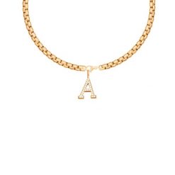 Naszyjnik łańcuch Cube z literką A z cyrkoniami pozłacany. Naszyjniki Lilou, z cyrkonią, pozłacane. Za 338.00 zł.