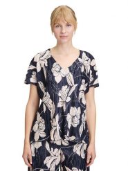 Vera Mont Bluzka w kolorze granatowo-beżowym rozmiar: 38. Brązowe bluzki Vera Mont, bez wzorów, bez kołnierzyka, bez ramiączek. Za 130.99 zł.