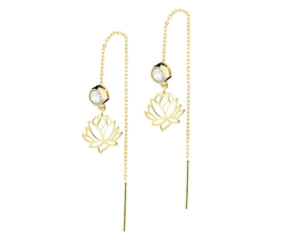 Złote kolczyki z cyrkoniami - kwiaty lotosu. Żółte kolczyki Apart, z cyrkonią, złote. Za 769.00 zł.