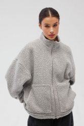 Wełniana bluza damska zapinana na zamek w kolorze SZARYM- VELMORE -UNI. Szare bluzy Marsala, na zimę, m, bez wzorów, z bawełny, bez kaptura. Za 599.90 zł.