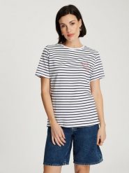 Cross Jeans Koszulka w kolorze biało-czarnym rozmiar: M. Białe bluzki Cross Jeans, m, bez wzorów, z jeansu, bez kołnierzyka, bez ramiączek. Za 63.95 zł.