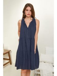 Rodier Lin Lniana sukienka w kolorze granatowym rozmiar: L/XL. Niebieskie sukienki Rodier Lin, l, bez wzorów, ze lnu, bez kołnierzyka, bez ramiączek, midi. Za 144.92 zł.
