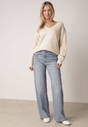 Niebieskie Szerokie Jeansy z Bawełną z Wysokim Stanem Ninuin. Niebieskie jeansy Born2be, l, bez wzorów, z podwyższonym stanem. Za 109.99 zł.